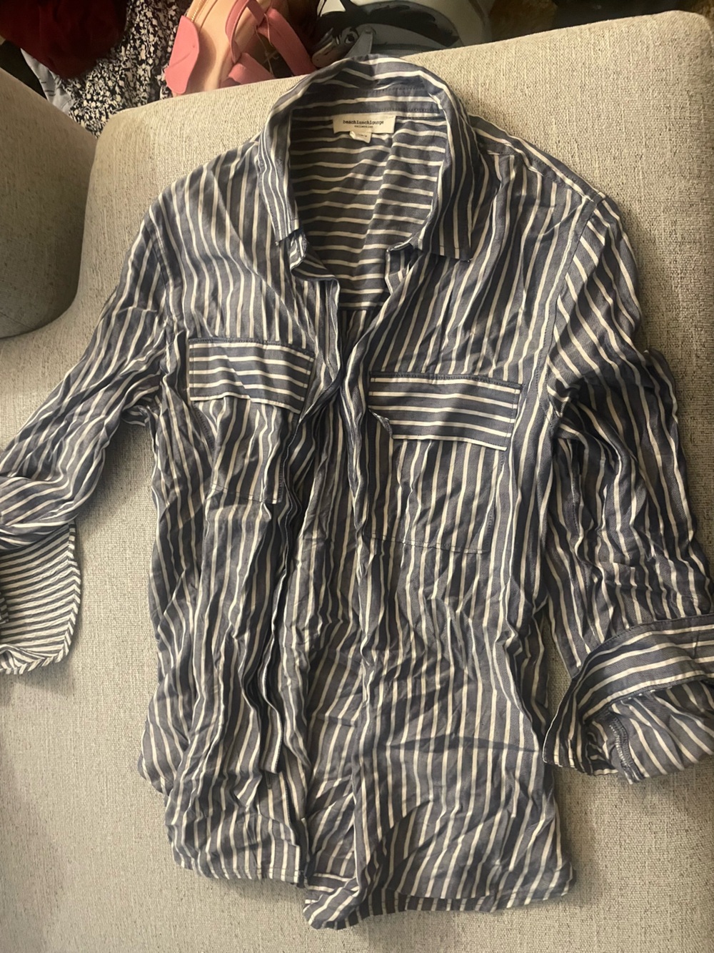 Striped Long Shirt Dress in Navy and White